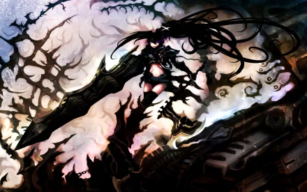 HD wallpaper featuring Insane Black Rock Shooter from the anime Black Rock Shooter, with an intense, dark background and dramatic visuals.