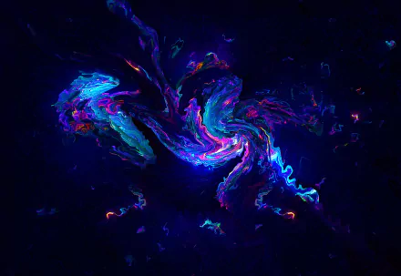 A vibrant fantasy dragon rendered in neon blues and purples swirls dynamically against a dark background in this 4K Ultra HD PC desktop wallpaper.