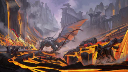 lava knight battle fantasy dragon HD Desktop Wallpaper | Background Image