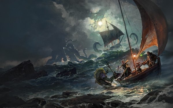 Man Made Magic: The Gathering Boat Sea Monster HD Wallpaper | Background Image