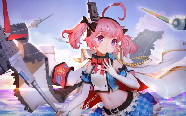 Anime Azur Lane Pink Hair Purple Eyes Uniform Saratoga HD Wallpaper | Background Image
