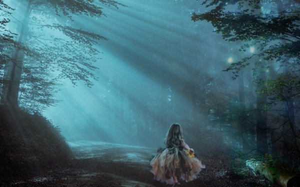 Fantasy Child Little Girl Alone Forest Fog Night HD Wallpaper | Background Image