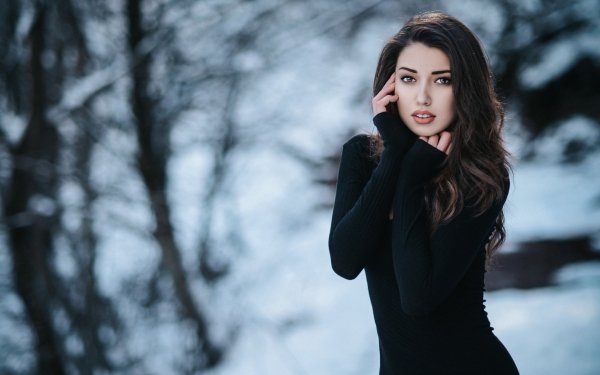 Women Model Depth Of Field Brown Eyes Black Hair HD Wallpaper | Background Image