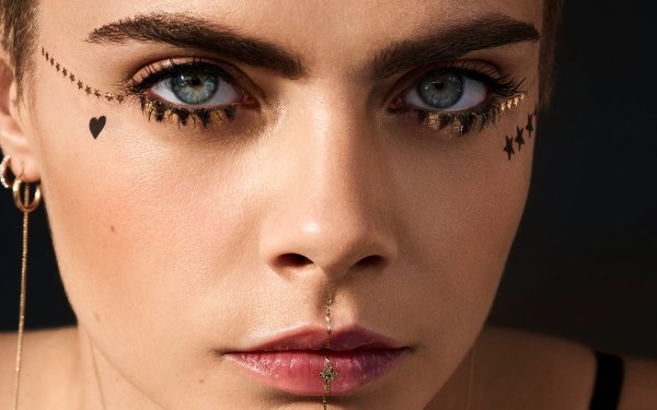 Celebrity Cara Delevingne English Actress Model Close-Up Face Blue Eyes Lipstick HD Wallpaper | Background Image