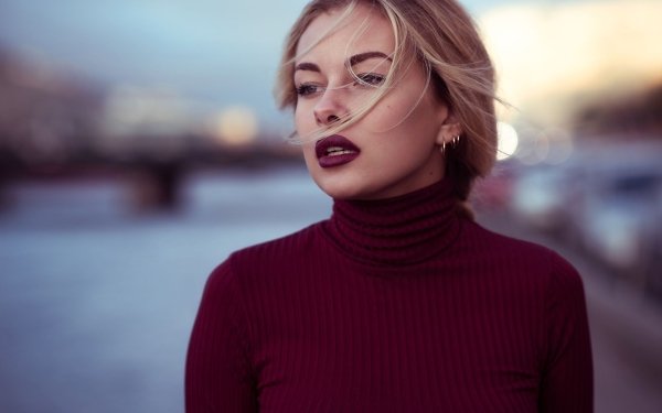 Women Model Depth Of Field Lipstick Blonde HD Wallpaper | Background Image