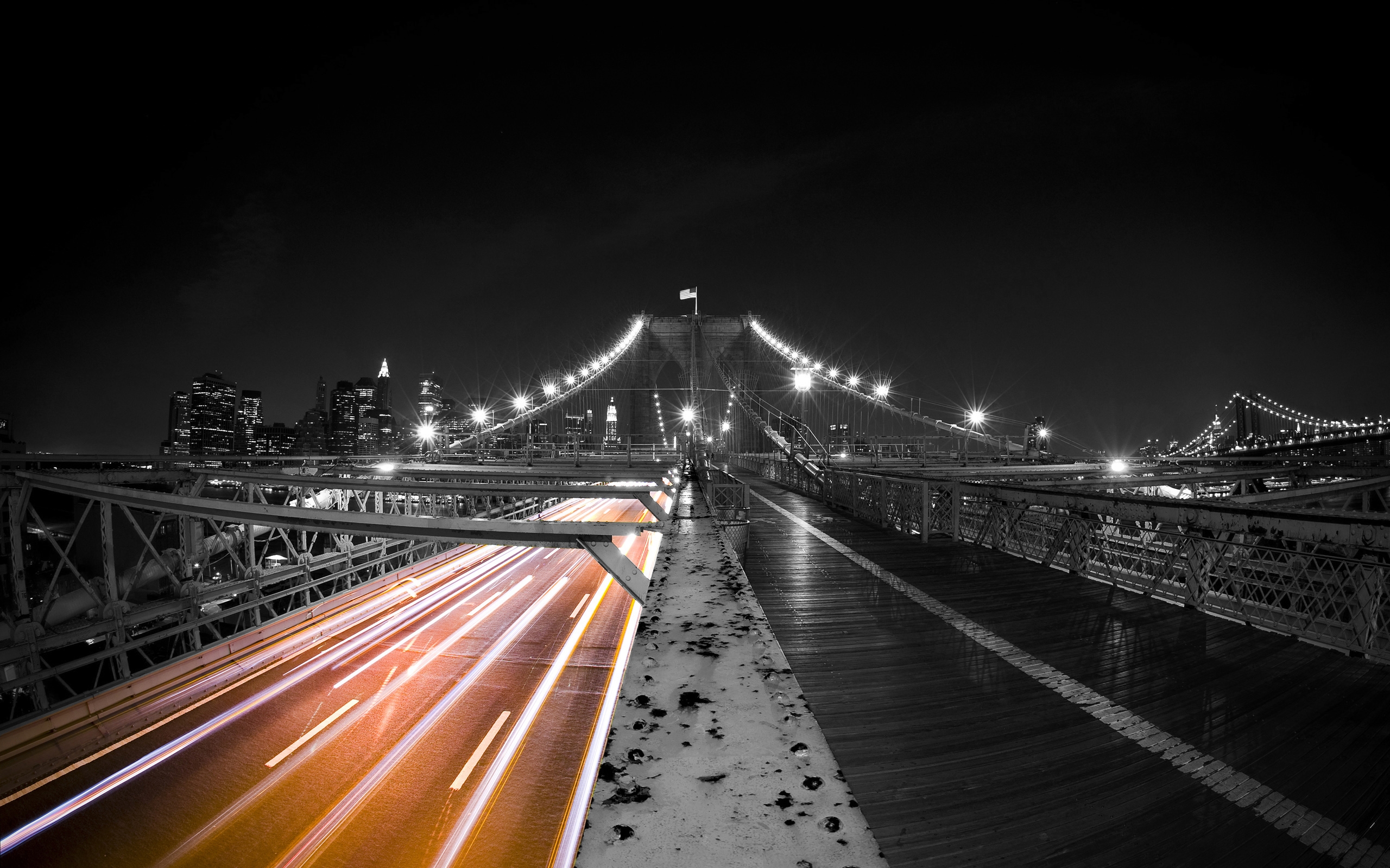 Brooklyn Bridge in Manhattan, New York - Photography desktop wallpaper with a manipulated design.