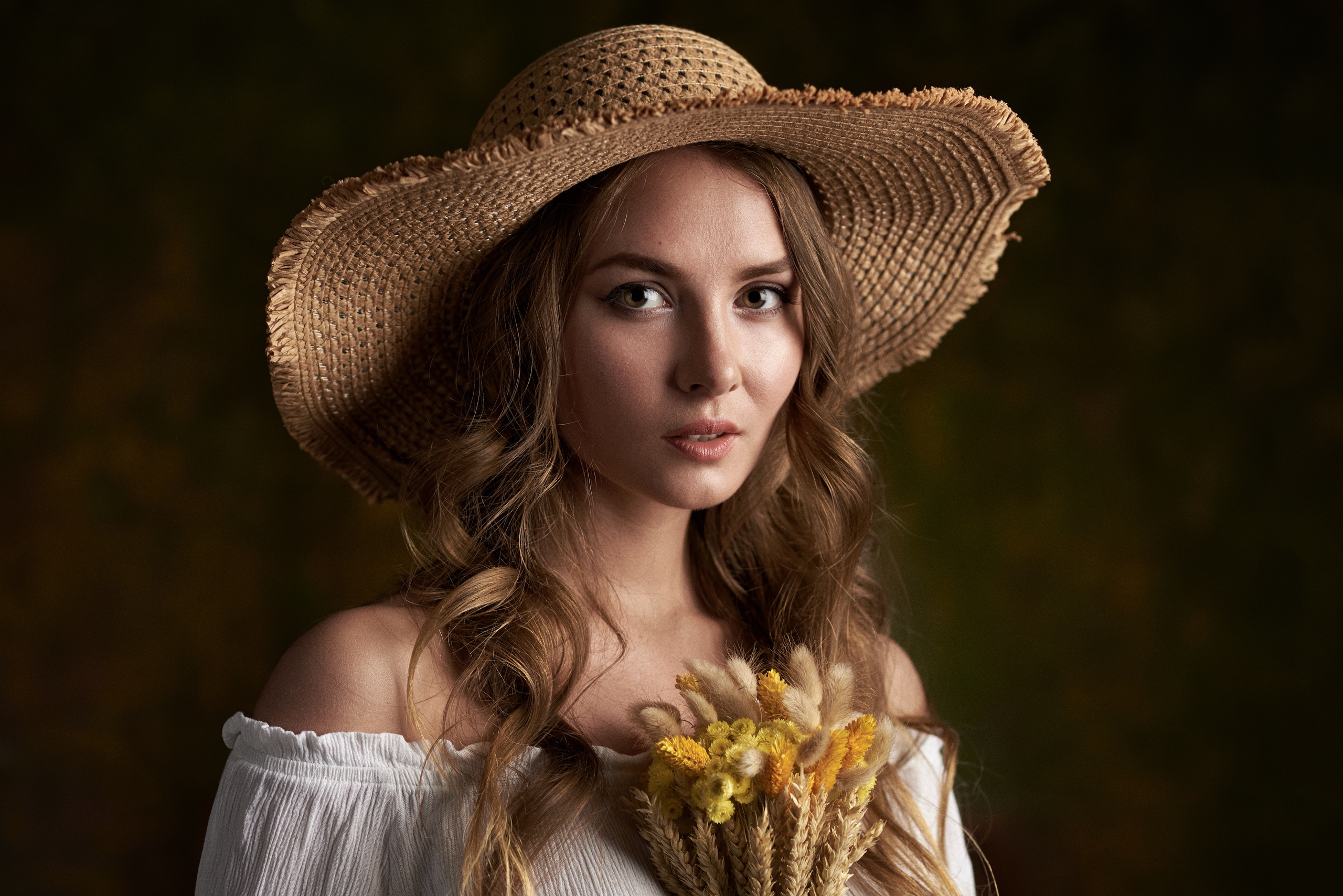 Download Face Brunette Hat Woman Model HD Wallpaper