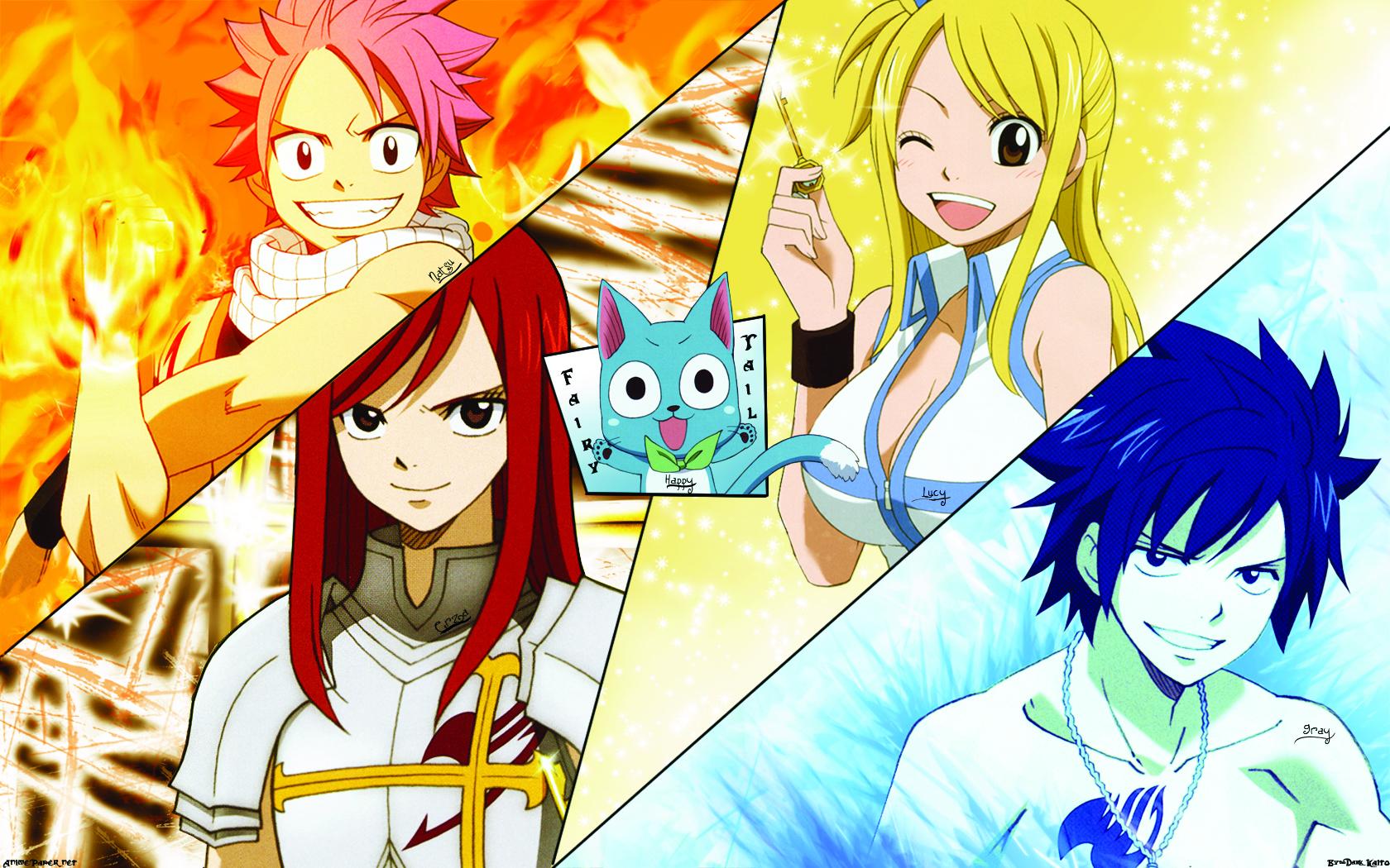 Wallpaper : illustration, anime, Fairy Tail, Scarlet Erza, Dragneel Natsu,  mythology, Fullbuster Gray, Happy Fairy Tail, Heartfilia Lucy, ART,  1920x1080 px, computer wallpaper, mangaka, fiction, cg artwork 1920x1080 -  goodfon - 797409 - HD Wallpapers