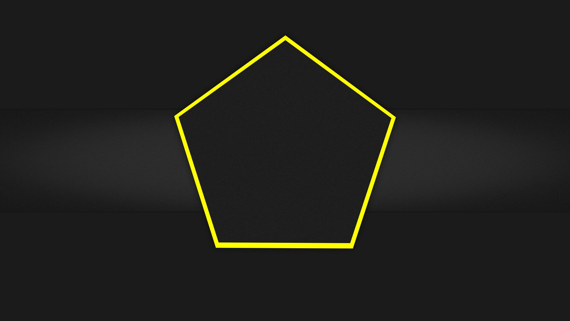 8K Ultra HD PC desktop wallpaper: abstract black background with subtle horizontal gradients and a centered neon-yellow pentagon outline, minimalist geometric shapes.