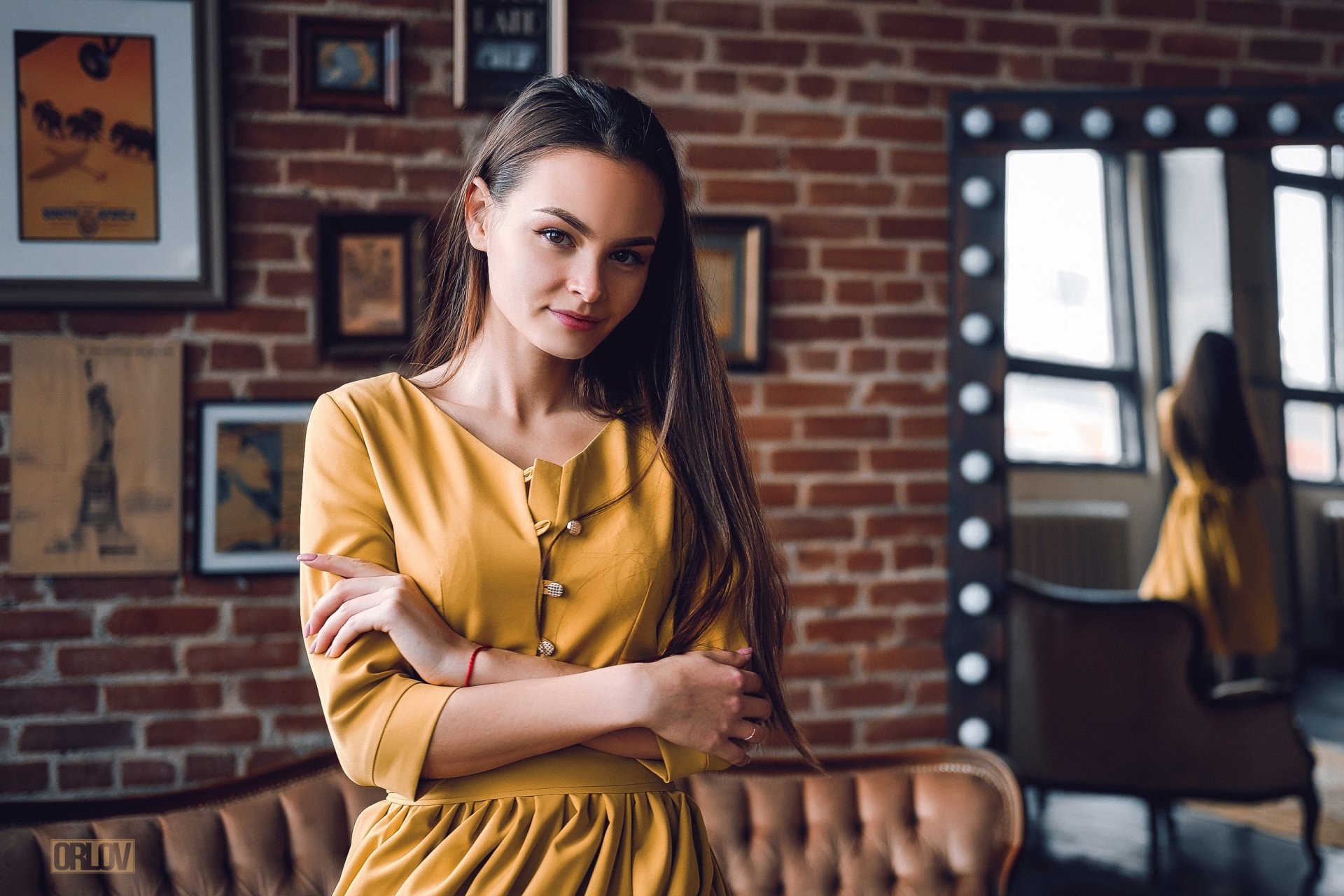 Download Brunette Long Hair Mirror Dress Woman Model HD Wallpaper by Nikita Orlov