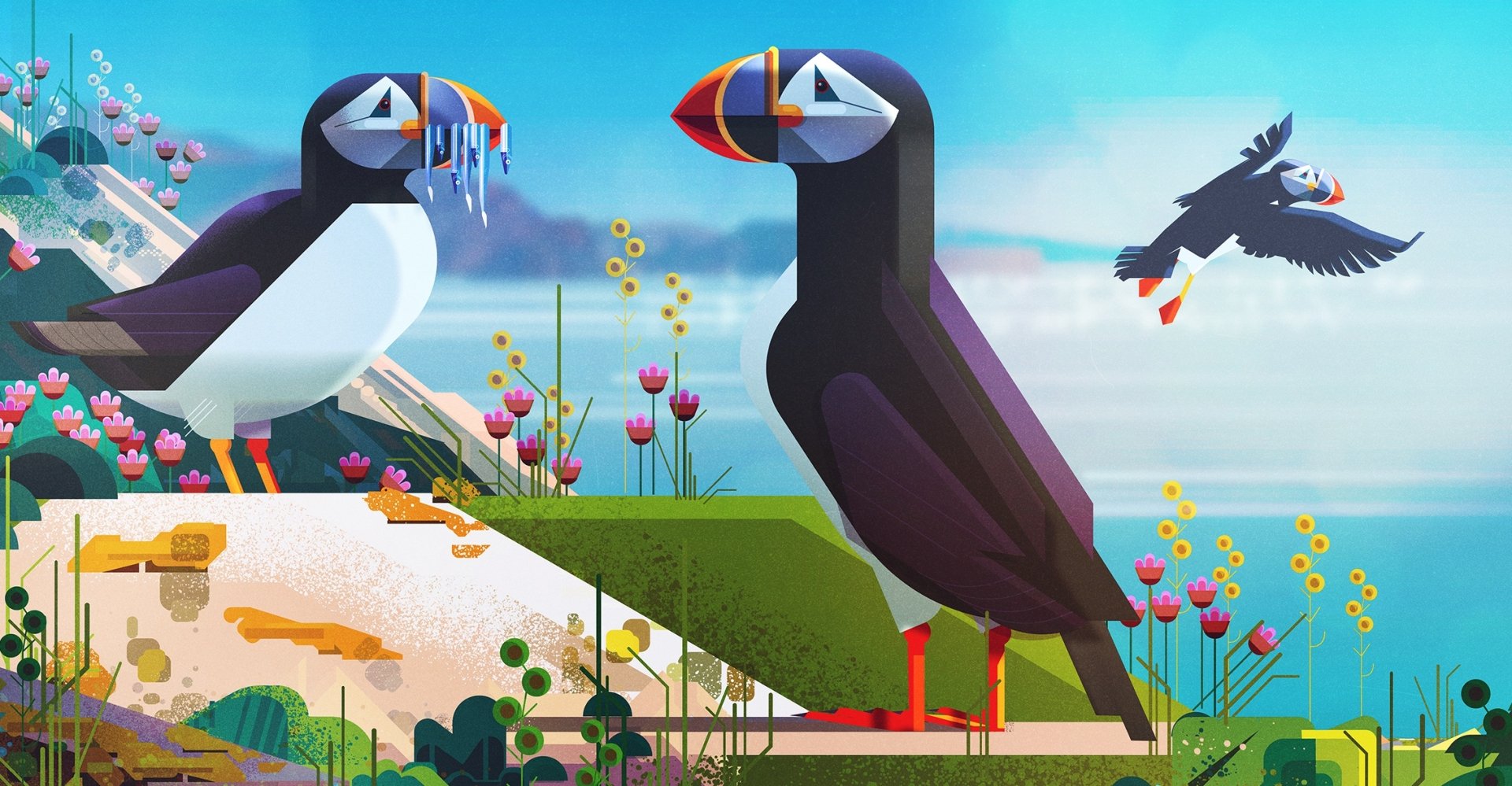 Puffin HD Wallpaper by James Gilleard