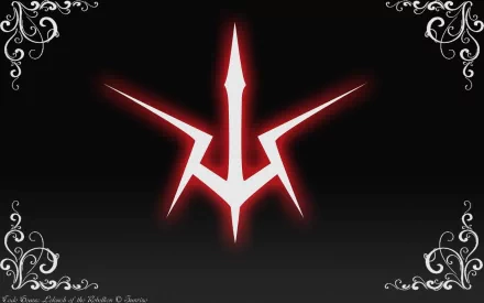 HD desktop wallpaper and background from the anime Code Geass featuring a stylized white emblem with red accents on a black background, adorned with elegant white designs in the corners.