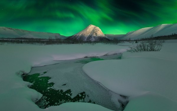 Nature Aurora Borealis Snow Winter Night Sky HD Wallpaper | Background Image