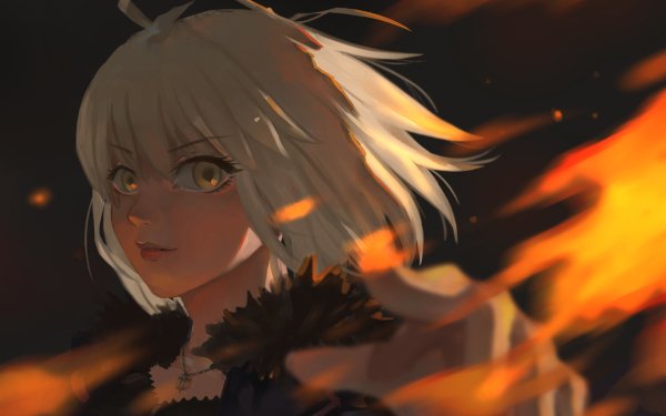 Anime Fate/Grand Order Fate Series Jeanne d'Arc Alter Avenger Short Hair Yellow Eyes Necklace Flame HD Wallpaper | Background Image