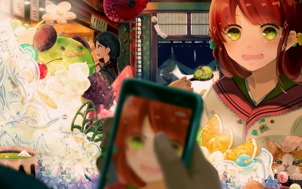 Anime Original Phone Brown Hair Green Eyes Cat HD Wallpaper | Background Image