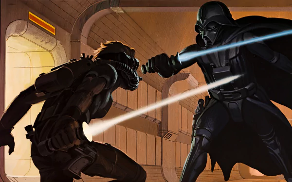 Darth Vader battles an alien warrior in a sci-fi Star Wars scene, rendered as a detailed 4K Ultra HD PC desktop wallpaper.