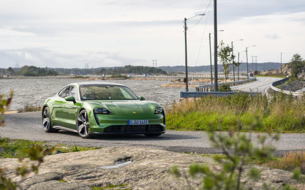green car car Porsche Taycan Porsche vehicle Porsche Taycan Turbo S HD Desktop Wallpaper | Background Image