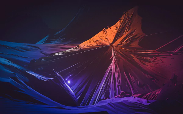 HD desktop wallpaper featuring an abstract, artistic design created with Blender, showcasing vibrant, interweaving colors and dynamic geometric shapes.