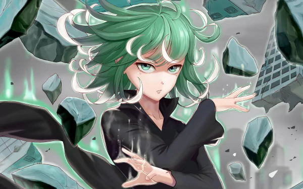 Tatsumaki from One-Punch Man featured in a vibrant HD desktop wallpaper and background.