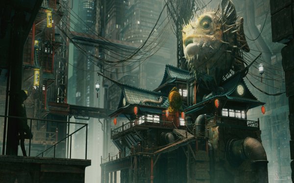 Sci Fi City Pufferfish Cyberpunk HD Wallpaper | Background Image
