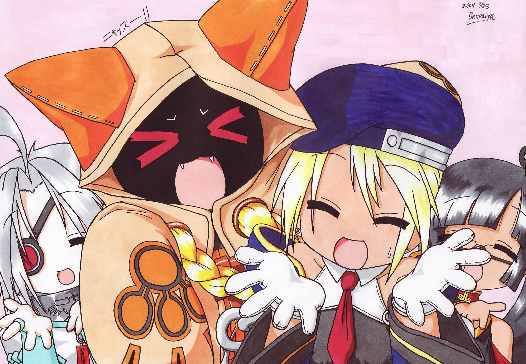 Anime characters Lucky Star and Taokaka from Blazblue in a desktop wallpaper.