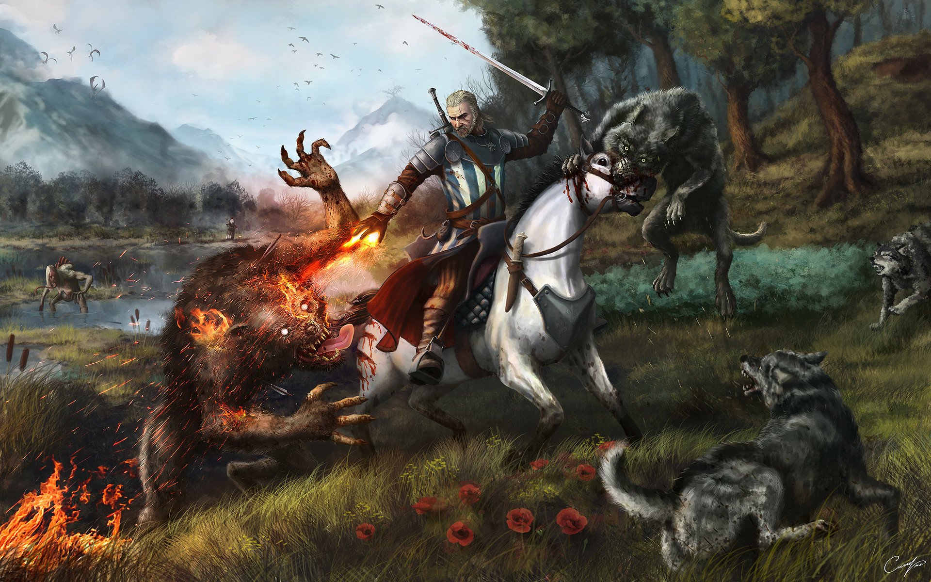 Desktop Wallpapers The Witcher 3: Wild Hunt wolf vdeo game 1366x768