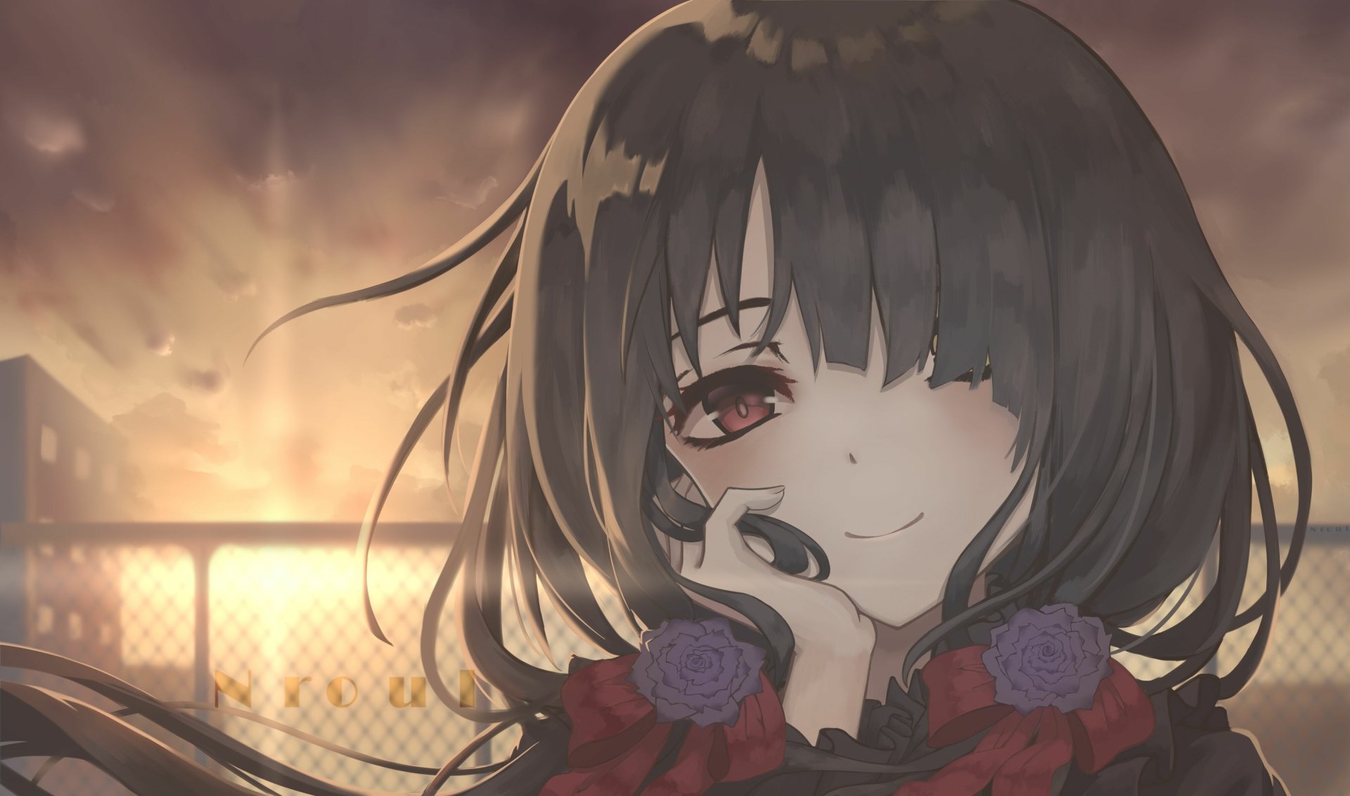 4K Ultra HD desktop wallpaper featuring Kurumi Tokisaki from the anime Date A Live, with a serene sunset background and detailed character art.