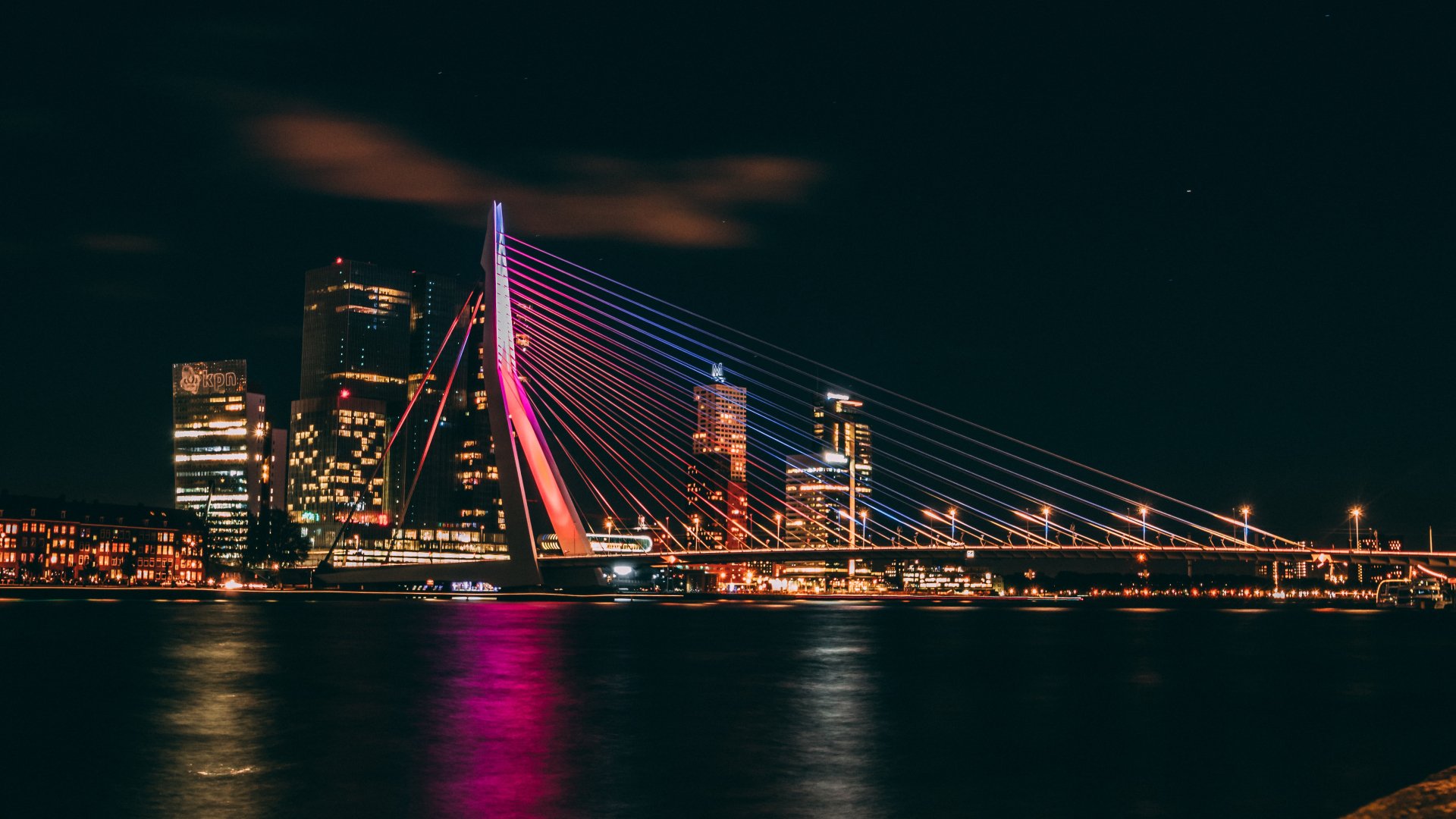 Download Night Cityscape Man Made Erasmus Bridge 4k Ultra HD Wallpaper