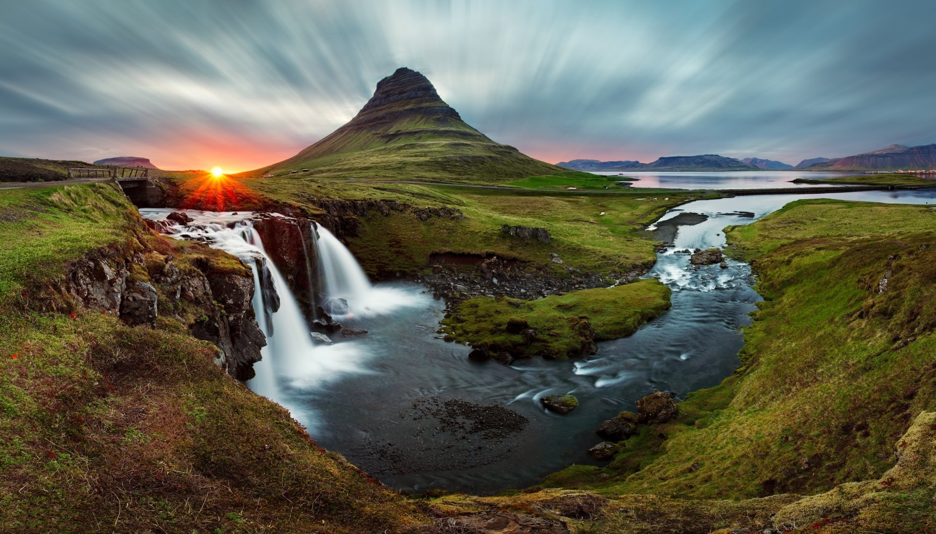 Download Waterfall Kirkjufoss River Nature Iceland Panorama Kirkjufell 4k Ultra HD Wallpaper