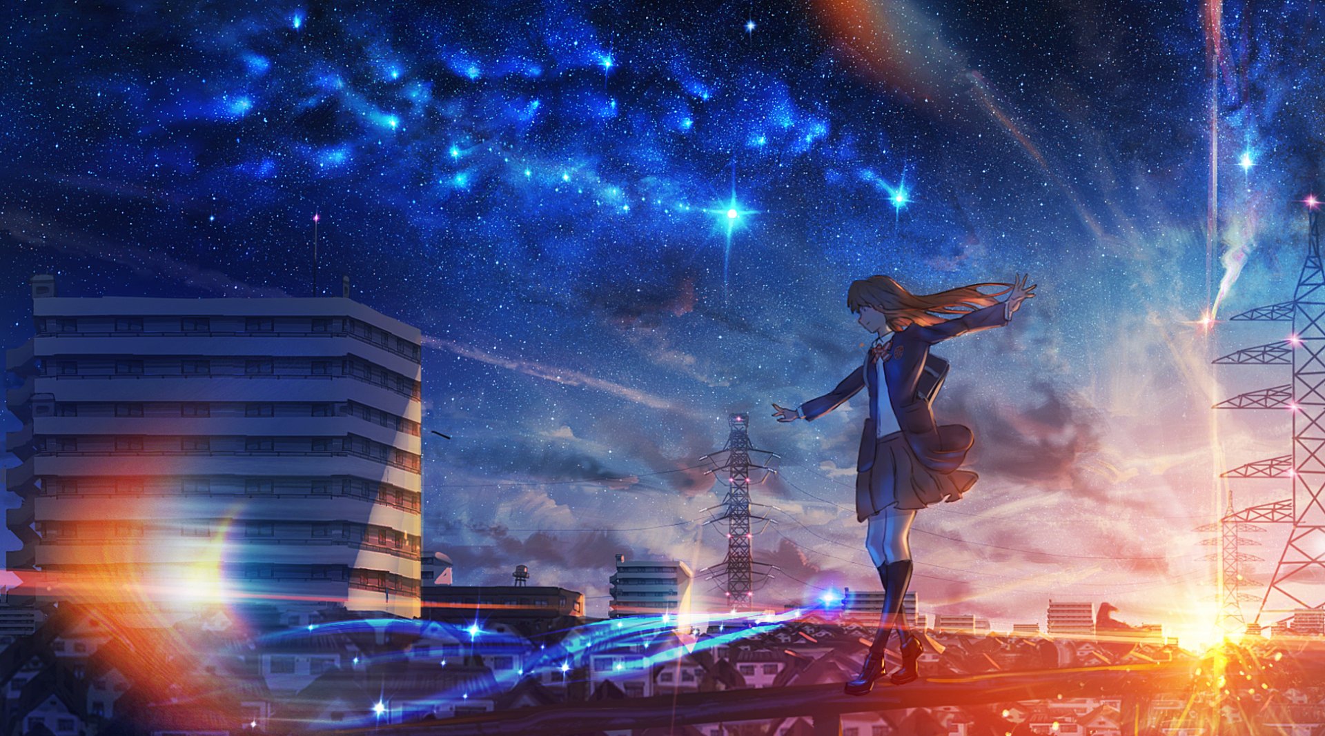 Download Starry Sky Sunset City Anime Original HD Wallpaper by ナコモ