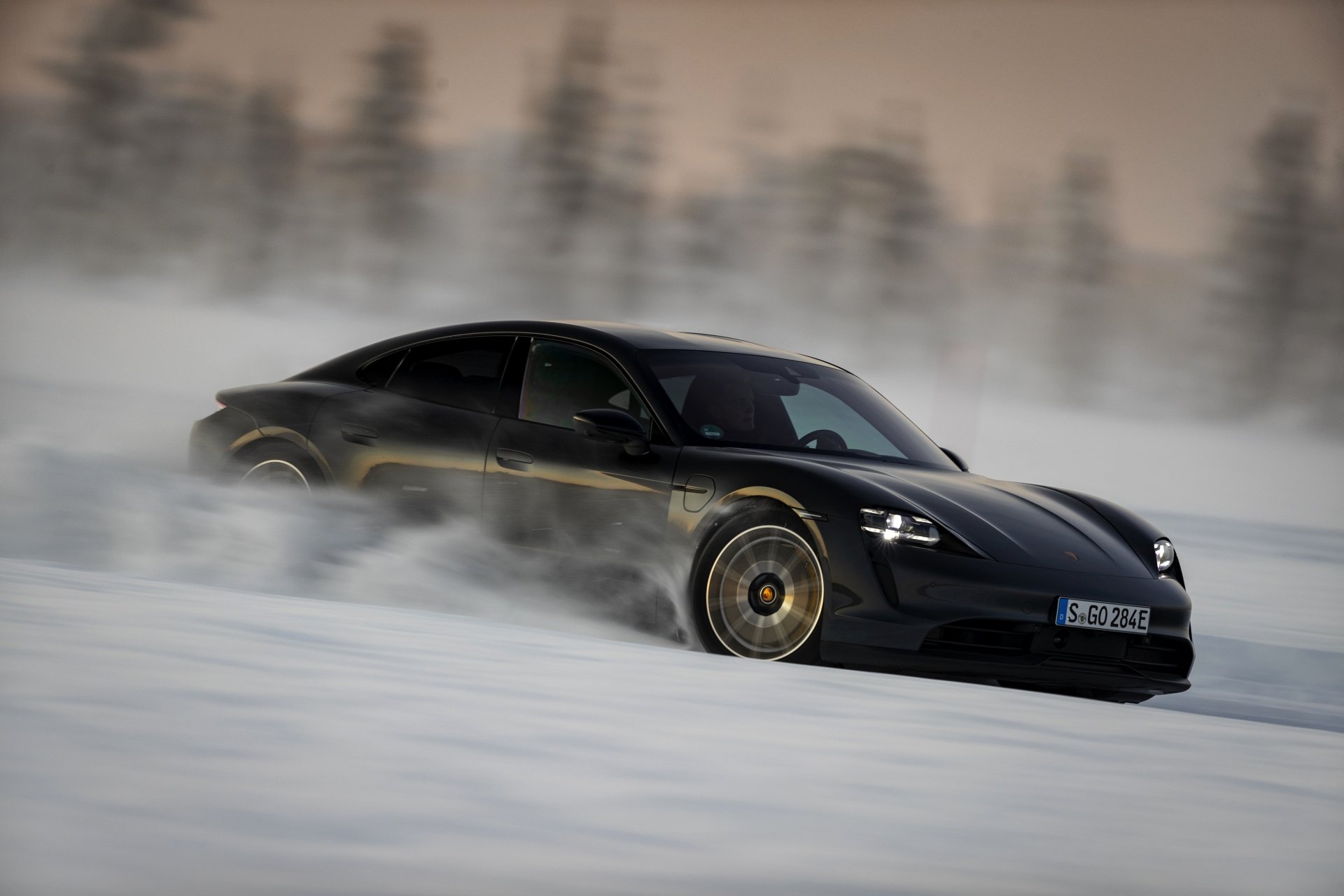 Download Black Car Snow Winter Car Porsche Vehicle Porsche Taycan 4S 4k Ultra HD Wallpaper
