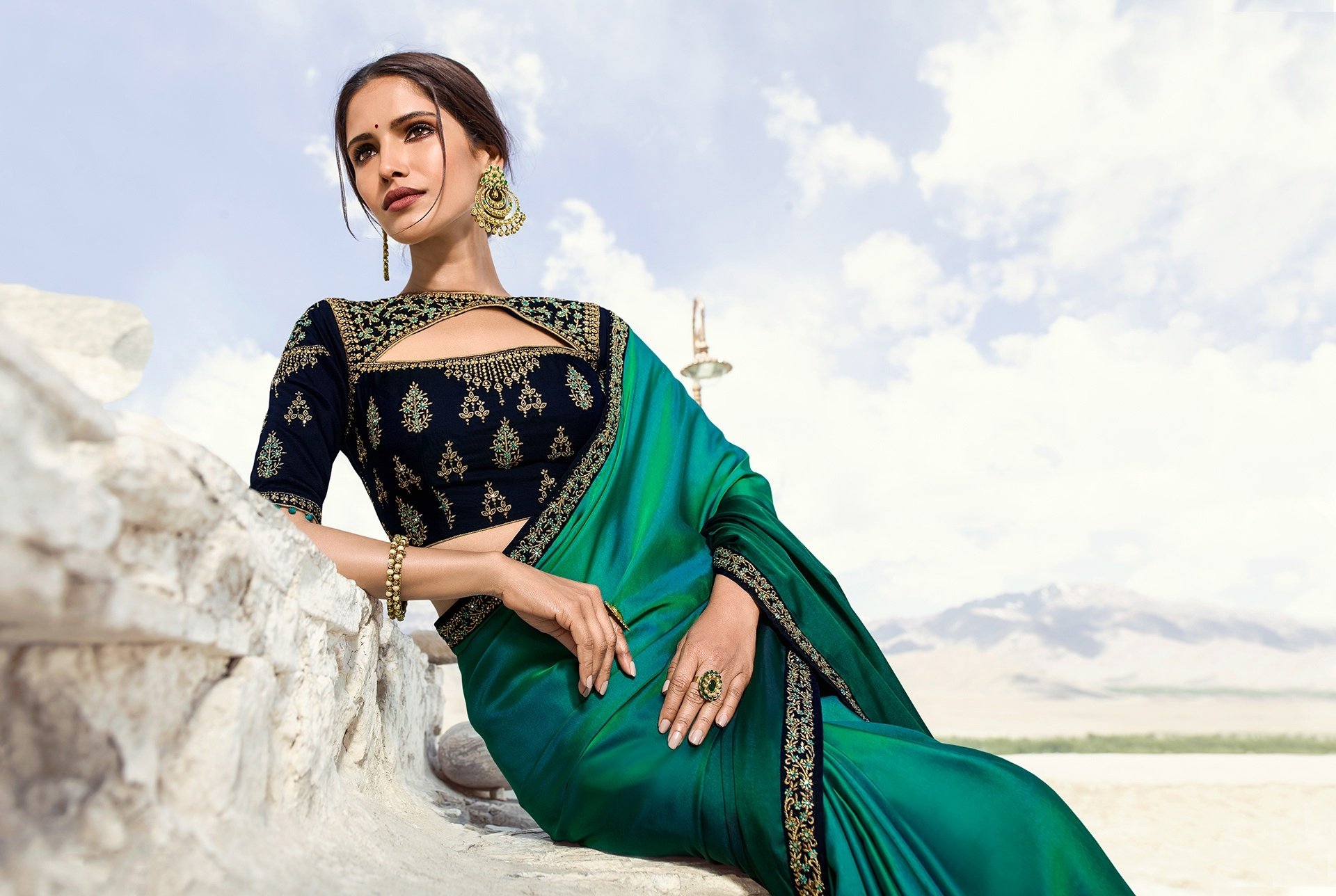 Download Depth Of Field Jewelry Saree Indian Brunette Model Woman Vartika Singh HD Wallpaper