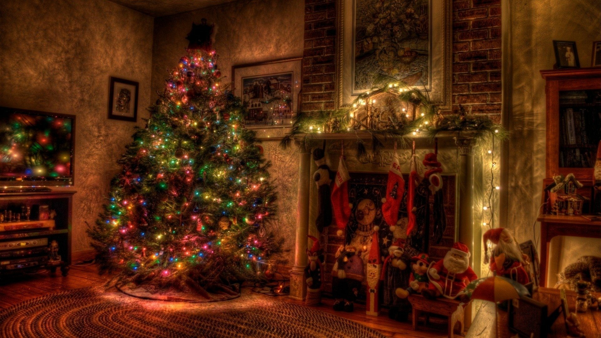 Download HDR Decoration Fireplace Light Christmas Tree Holiday Christmas  HD Wallpaper