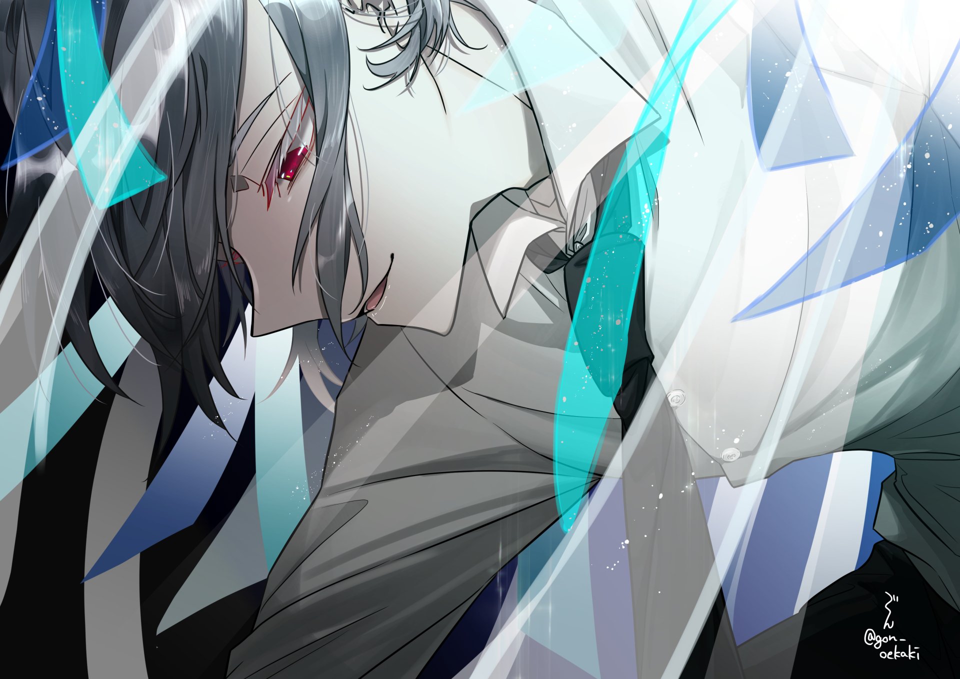 Download Grey Hair Red Eyes Anime Original 4k Ultra HD Wallpaper by gonnooekaki