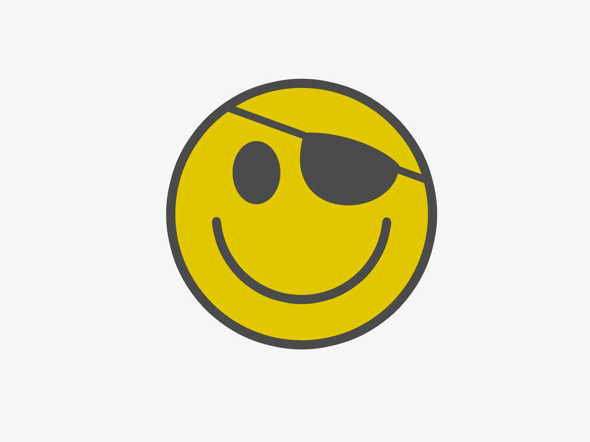 A cheerful yellow smiley face wearing an eye patch, exuding a humorous vibe. This fun design works well as a vibrant HD PC desktop wallpaper or background.