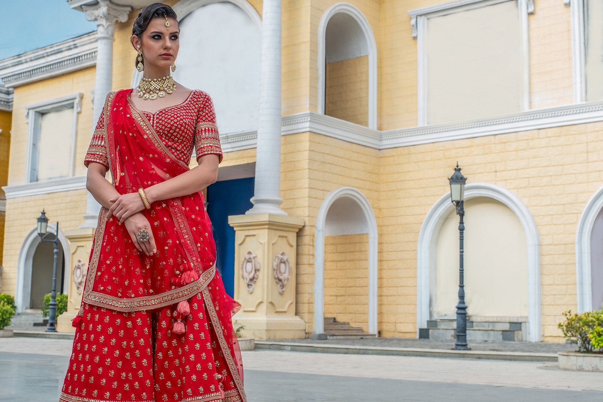 Download Earrings Necklace Jewelry Saree Indian Woman Model HD Wallpaper