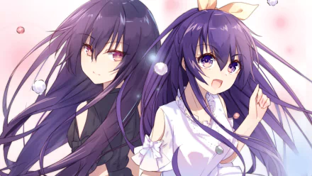 HD PC desktop wallpaper featuring Tenka Yatogami and Tohka Yatogami from the anime Date A Live, showcasing vibrant colors and dynamic poses.