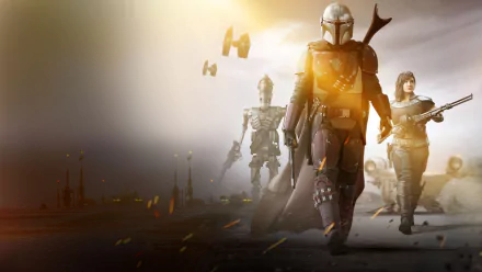 IG-11 (Star Wars) Cara Dune The Mandalorian (Character) Pedro Pascal Gina Carano Star Wars TV Show The Mandalorian (TV Show) HD Desktop Wallpaper | Background Image