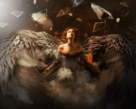 orange hair wings fantasy angel HD Desktop Wallpaper | Background Image