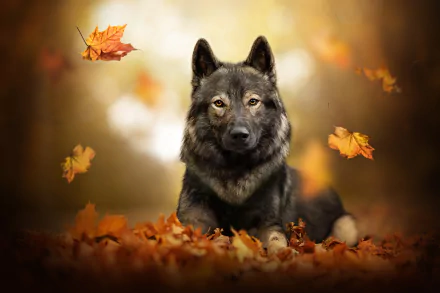  Tamaskan Dog in Autumn Forest by Wolfskuss
