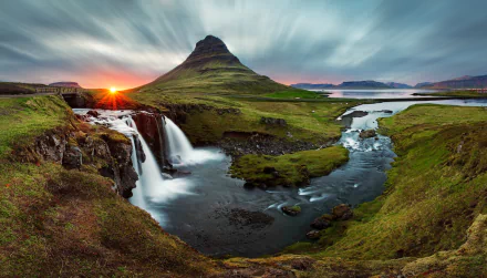 waterfall Kirkjufoss river nature Iceland panorama Kirkjufell HD Desktop Wallpaper | Background Image