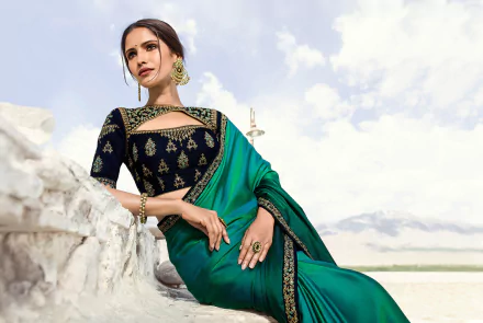 depth of field jewelry saree Indian brunette model woman Vartika Singh HD Desktop Wallpaper | Background Image
