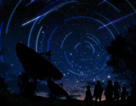 antenna telescope shooting star starry sky people Anime Original HD Desktop Wallpaper | Background Image