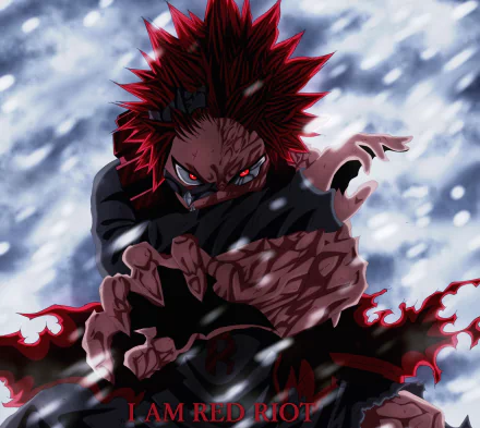 HD PC desktop wallpaper featuring Eijiro Kirishima from the anime My Hero Academia in a dynamic, intense action pose with vivid colors and dramatic effects.