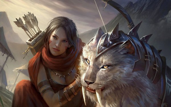 Video Game Legend Of The Cryptids Woman Warrior Saber-Toothed Tiger Hunter HD Wallpaper | Background Image