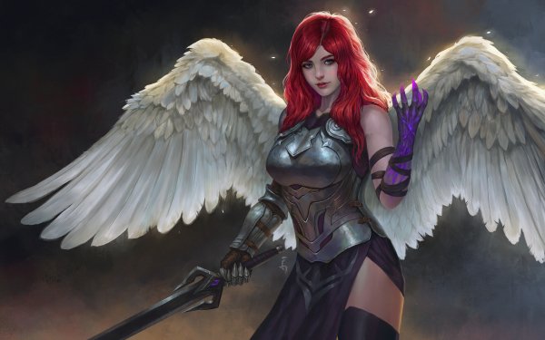 Fantasy Angel Warrior Woman Warrior Wings Red Hair Blue Eyes Angel Armor HD Wallpaper | Background Image