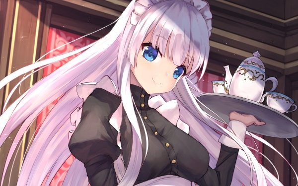 Anime Original Blue Eyes White Hair Maid HD Wallpaper | Background Image