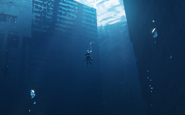Anime Original Underwater Ruin HD Wallpaper | Background Image
