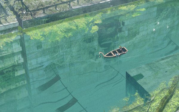 Anime Original Boat Water Ruin HD Wallpaper | Background Image
