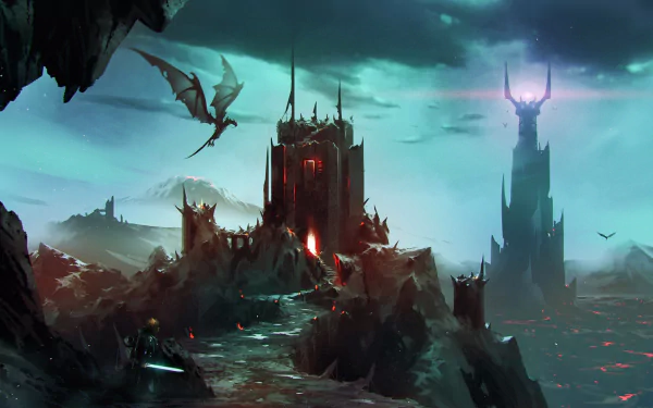 Mordor castle dragon fantasy The Lord Of The Rings HD Desktop Wallpaper | Background Image